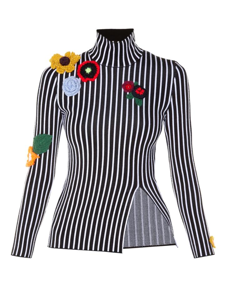 Christopher Kane Crochet-flower Embellished Striped Top