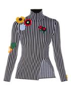 Christopher Kane Crochet-flower Embellished Striped Top