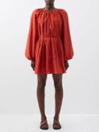 Matteau - Balloon-sleeve Cotton-blend Mini Dress - Womens - Red