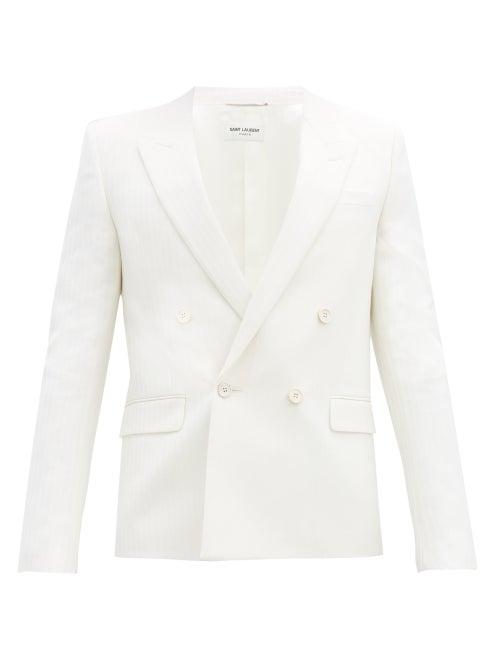Matchesfashion.com Saint Laurent - Double-breasted Jacquard-striped Wool Suit Jacket - Mens - White
