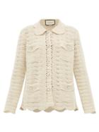 Matchesfashion.com Gucci - Crystal Button Crochet Wool Cardigan - Womens - Ivory