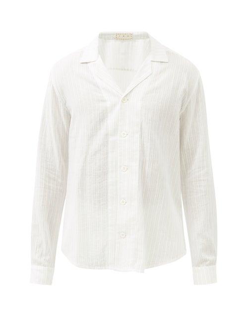 Mens Rtw Smr Days - Paloma Cuban-collar Striped Cotton-blend Shirt - Mens - White