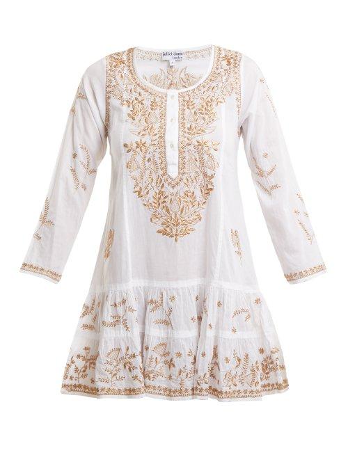 Matchesfashion.com Juliet Dunn - Metallic Embroidered Cotton Kaftan - Womens - White Multi