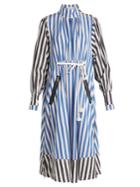 Sonia Rykiel Balloon-sleeved Striped Cotton-poplin Dress