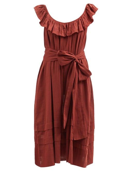 Loup Charmant - Cirrus Ruffled Cotton-gauze Midi Dress - Womens - Copper