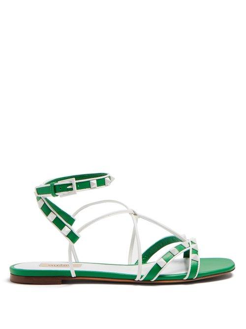 Matchesfashion.com Valentino - Free Rockstud Leather Sandals - Womens - Green White