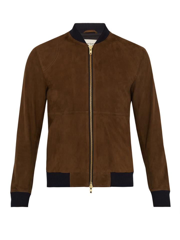 Oliver Spencer Contrast-trim Suede Bomber Jacket