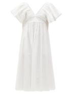Matchesfashion.com Carolina Herrera - Ruffled Cotton-blend Poplin Midi Dress - Womens - White