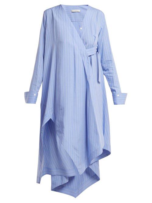 Matchesfashion.com Palmer//harding - Asymmetric Striped Shirt Dress - Womens - Blue