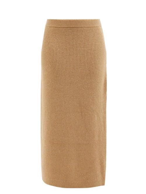 Altuzarra - Wetherby Side-slit Merino-blend Midi Skirt - Womens - Camel