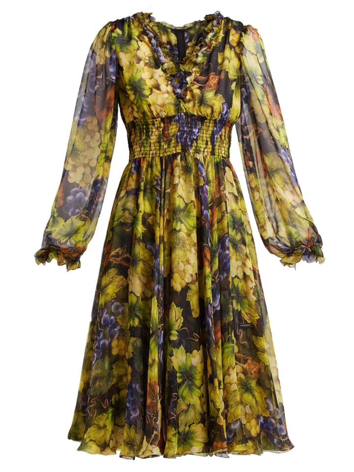 Dolce & Gabbana Grape-print Silk Chiffon Midi Dress