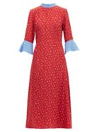 Matchesfashion.com Hvn - Ashley Heel Print Silk Midi Dress - Womens - Red Multi