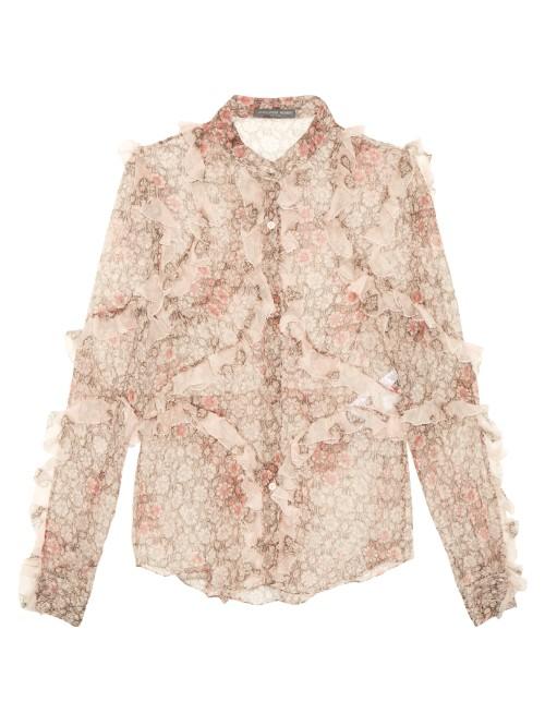 Alexander Mcqueen Floral-print Ruffled Silk Blouse