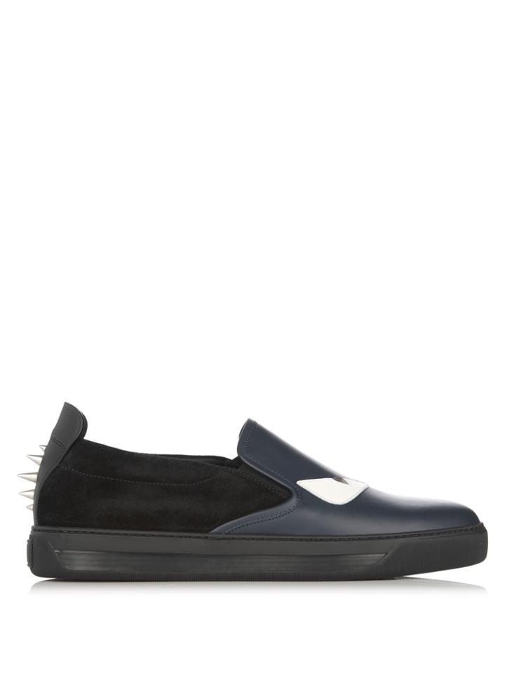 Fendi Bag Bugs Low-top Leather And Suede Trainers