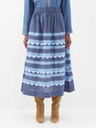 Sea - Palmer Patchwork Cotton Midi Skirt - Womens - Blue Navy