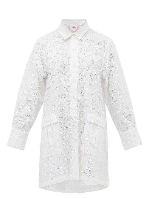 Matchesfashion.com Solid & Striped - Eyelet-embroidered Cotton Shirt Dress - Womens - White