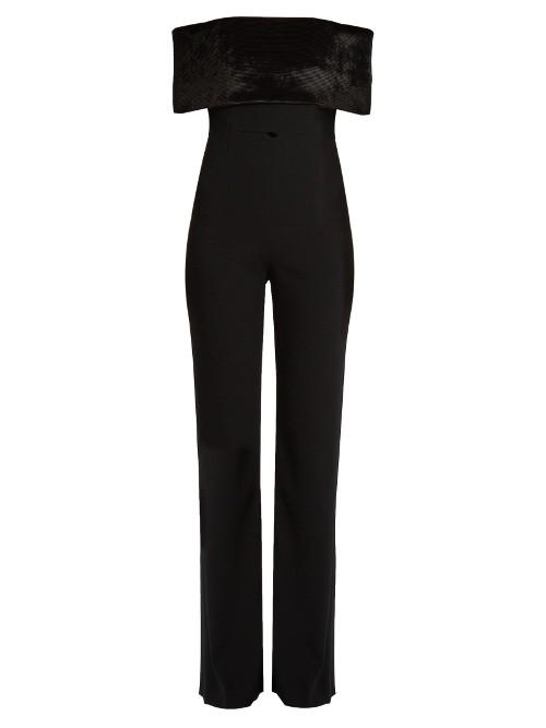Galvan Ribbed-velvet Off-the-shoulder Crepe Jumpsuit