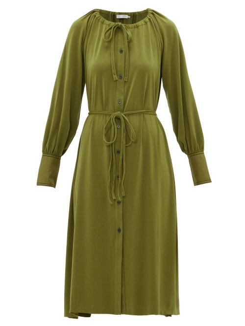 Matchesfashion.com Proenza Schouler White Label - Gathered-neck Jersey-crepe Shirt Dress - Womens - Green