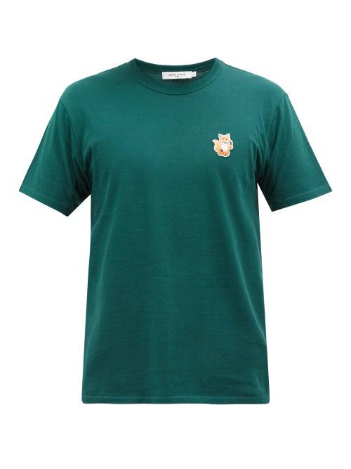 Maison Kitsun - All Right Fox-patch Cotton-jersey T-shirt - Mens - Dark Green