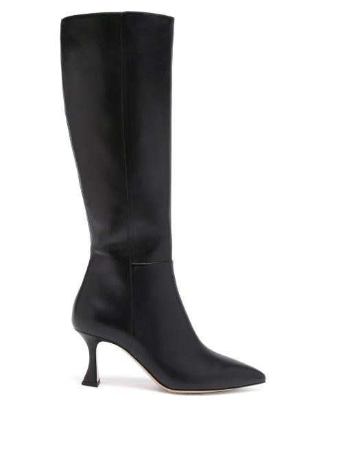 Matchesfashion.com Gianvito Rossi - Point-toe 70 Leather Knee-high Boots - Womens - Black