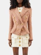 Balmain - Buttoned Peplum Tweed Jacket - Womens - White