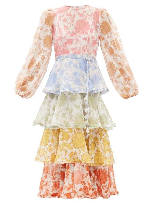 Zimmermann - Floral-print Tiered Cotton-blend Chiffon Dress - Womens - Multi