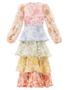 Zimmermann - Floral-print Tiered Cotton-blend Chiffon Dress - Womens - Multi