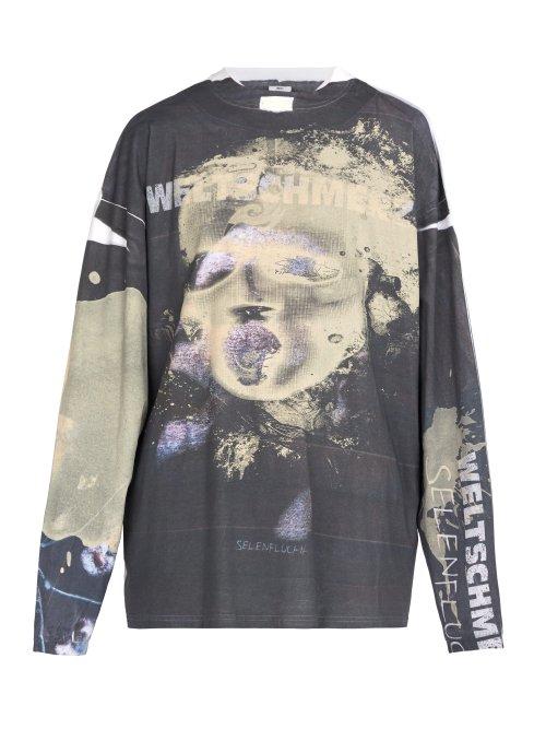 Matchesfashion.com Vetements - Weltschmerz Print Long Sleeved Cotton T Shirt - Mens - Blue
