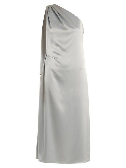 Matchesfashion.com Osman - Mariam One Shoulder Draped Satin Dress - Womens - Light Blue