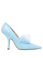 Matchesfashion.com Midnight 00 - Shell Point-toe Tulle & Patent-leather Pumps - Womens - Light Blue