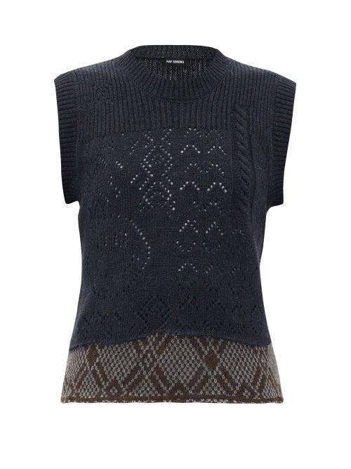 Matchesfashion.com Raf Simons - Contrast-hem Merino-wool Vest - Womens - Navy