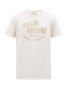 Matchesfashion.com Maison Kitsun - Flocked Logo Cotton Jersey T Shirt - Mens - White