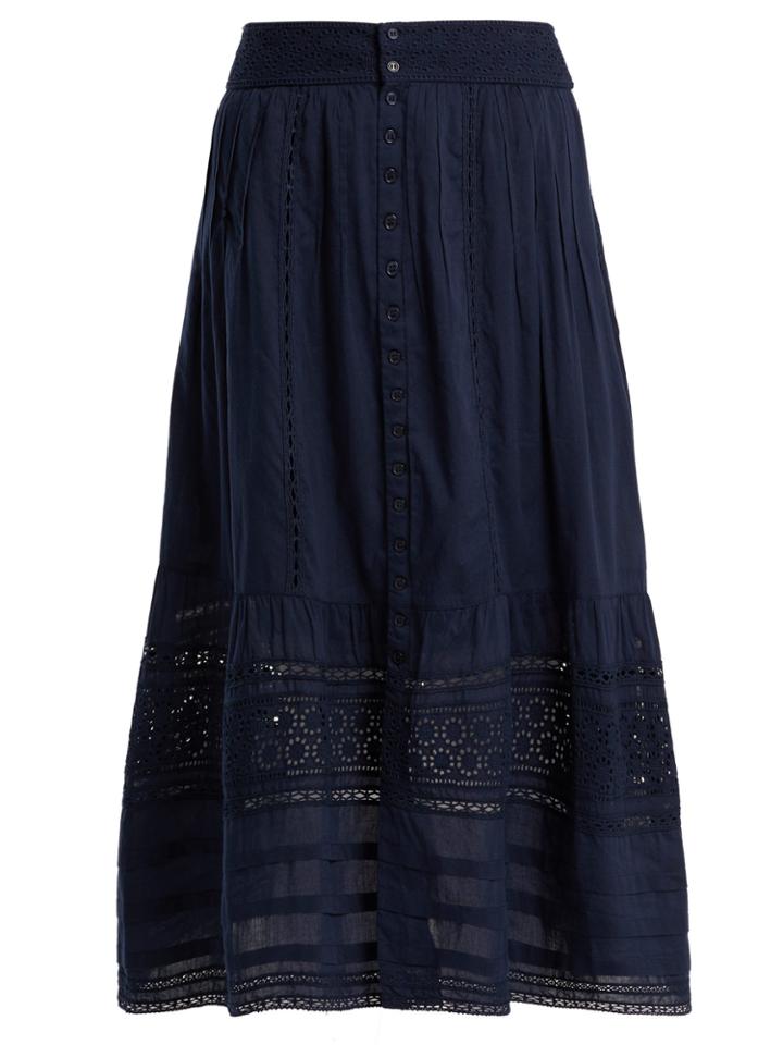 Sea Embroidered Cotton Midi Skirt