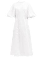 Zimmermann - Rosa Lace-up Linen Midi Dress - Womens - Ivory