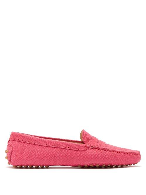Matchesfashion.com Tod's - Gomini Crocodile Effect Suede Loafers - Womens - Fuchsia