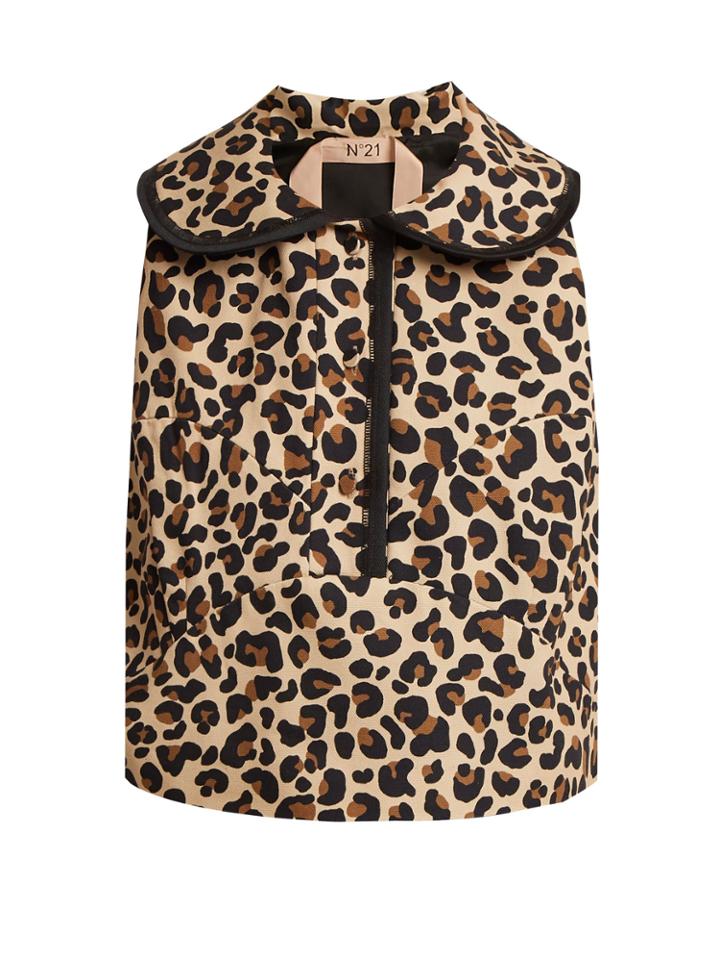 No. 21 Leopard-print Cotton-canvas Top