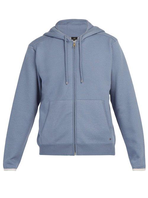 Matchesfashion.com Dunhill - Hooded Cotton And Cashmere Blend Zip Sweatshirt - Mens - Blue
