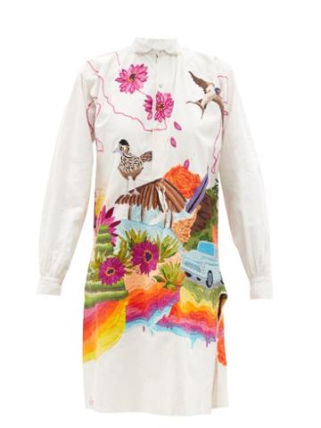 Matchesfashion.com Kilometre Paris - California Embroidered Linen Shirt Dress - Womens - White Multi