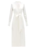 Matchesfashion.com Galvan - Callisto Belted Satin Coat Dress - Womens - White