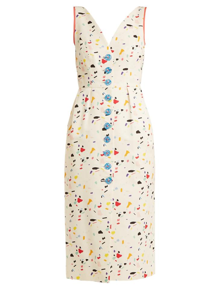 Carolina Herrera Terazzo-print V-neck Cotton-blend Faille Dress
