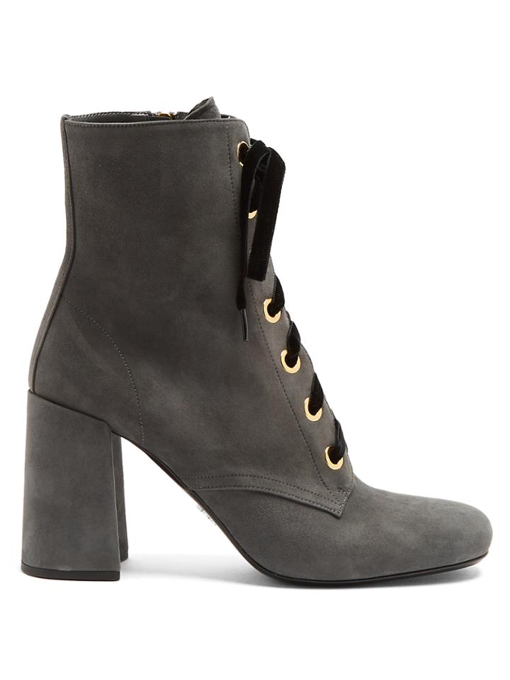 Prada Lace-up Suede Ankle Boots