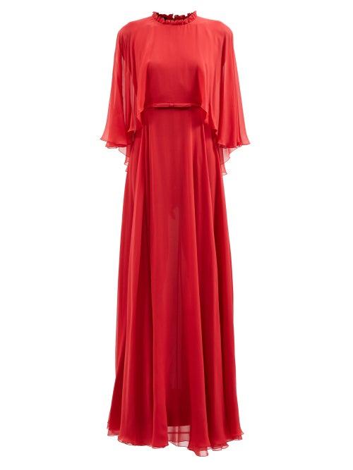 Giambattista Valli - Cape-sleeve Silk-georgette Gown - Womens - Red