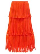 Proenza Schouler - Tiered Fringed Jersey Midi Skirt - Womens - Red