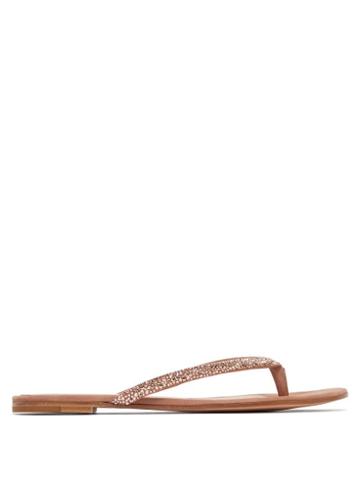 Matchesfashion.com Gianvito Rossi - Crystal Trim Suede Flip Flops - Womens - Nude