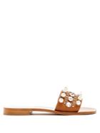 Miu Miu Crystal And Faux-pearl Embellished Leather Slides