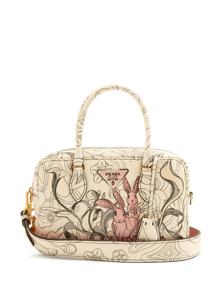 Prada Rabbit-print Leather Bowling Bag