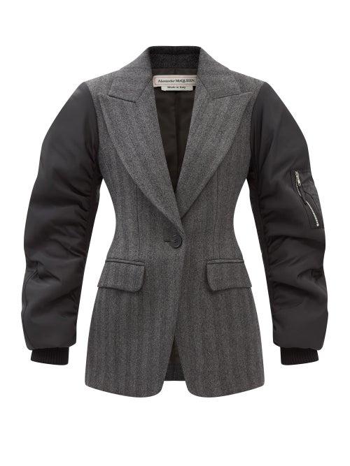 Alexander Mcqueen - Faille And Wool-blend Herringbone-twill Blazer - Womens - Grey