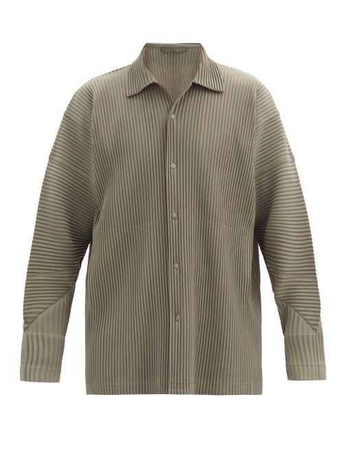 Matchesfashion.com Homme Pliss Issey Miyake - Dropped-shoulder Pleated-jersey Shirt - Mens - Khaki