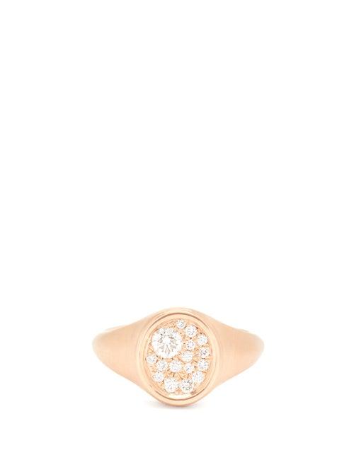 Matchesfashion.com Jade Trau - Pav-diamond 18kt Gold Signet Ring - Womens - Rose Gold