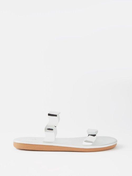 Ancient Greek Sandals - Kastos Scallop-edge Metallic-leather Sandals - Womens - Silver